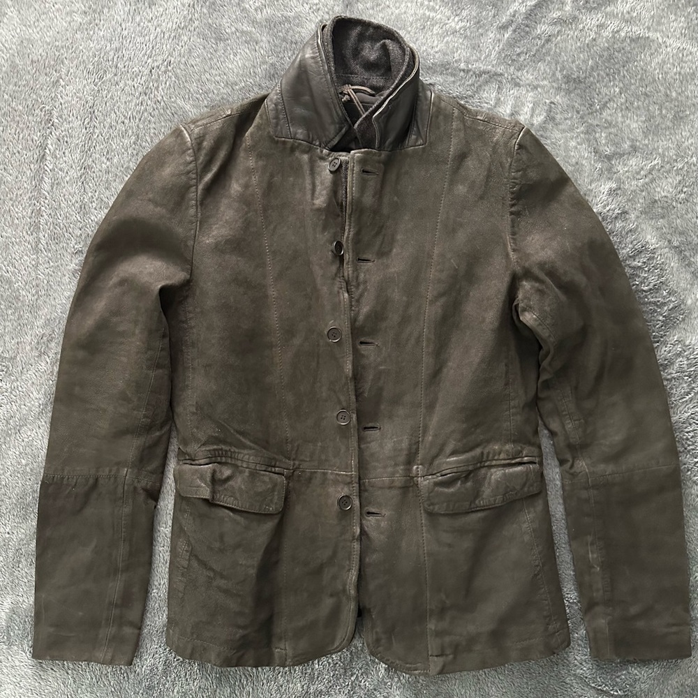 All Saints Survey Leather Blazer Anthracite Grey